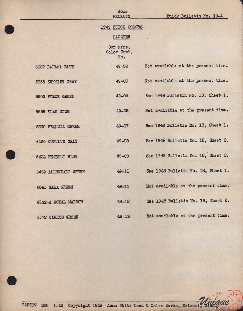 1949 Buick Paint Charts Acme 3